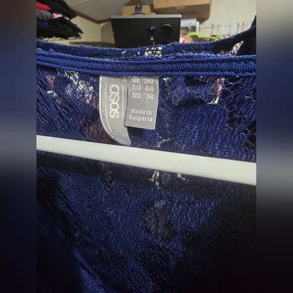 🍁🍂Asos Plisse n Lace Mini dress  With Angel Sleeves Size 16 - Picture 2 of 4